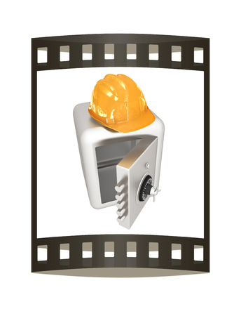 Safe and hard hat. Technology icon. 3d render. Film strip.の写真素材