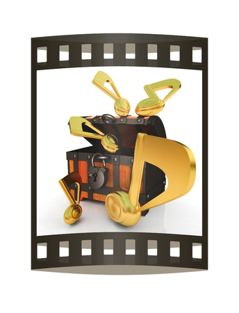 Music note around chest. 3d render. Film strip.の写真素材