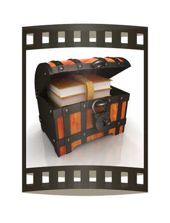 Leather Books in a Chest. 3d render. Film strip.の写真素材