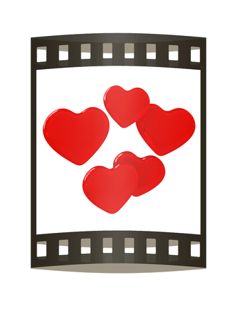 Red hearts. 3d render. Film strip.の写真素材