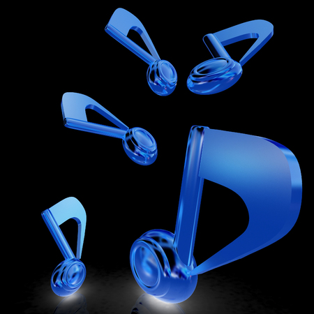 Gold music notes. 3d render. On a black background.の写真素材