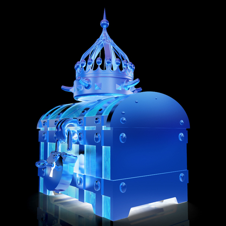 Crown and chest. 3d render. On a black background.の写真素材