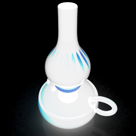 Old retro vintage kerosene lamp. 3d render. On a black background.の写真素材