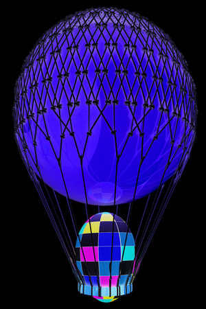 Hot Air Balloon with Easter egg. 3d render. On a black background.の写真素材