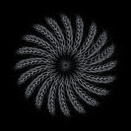 3D illustration of a metal wreath made of wheat spikelets. Design element. 3d render. On a black background.の写真素材