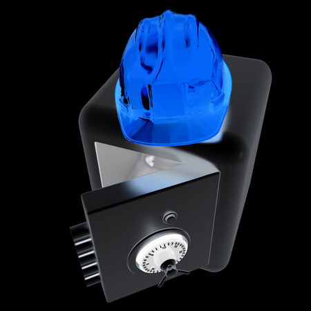 Safe and hard hat. Technology icon. 3d render. On a black background.の写真素材