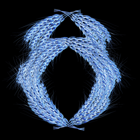 Wheat ears logo. Mock up for you design. 3d render. On a black background.の写真素材