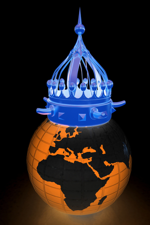 Worldwide championship concept with blue Earth. 3d render. On a black background.の写真素材