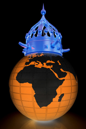 Worldwide championship concept with blue Earth. 3d render. On a black background.の写真素材