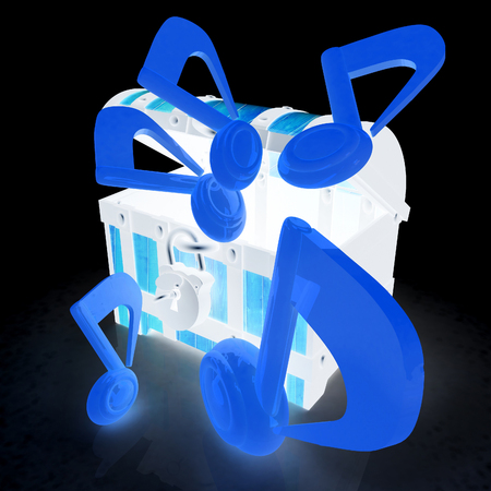 Music note around chest. 3d render. On a black background.の写真素材