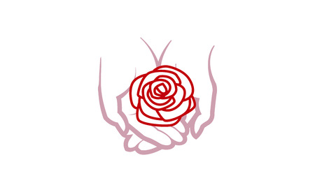 Lotus care hands holding rose icon design symbol illustration.のイラスト素材