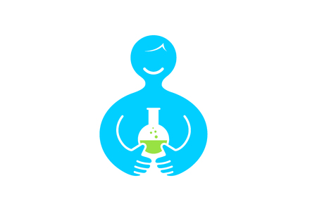 Creative Abstract Body Holding Blue Science Beaker  Design Symbol Illustration.のイラスト素材
