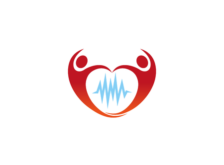 Creative Two Heart People Pulse logoのイラスト素材