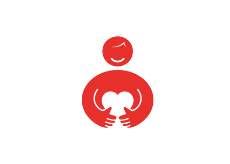Creative Red Person Holding Heart Logoのイラスト素材