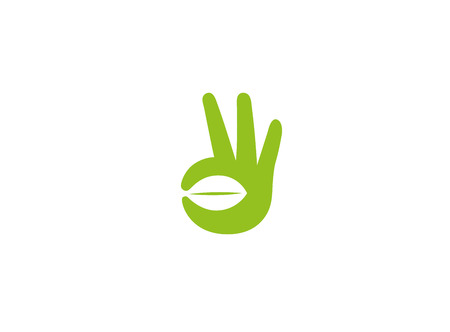 Creative Hand Sign Leaf Symbol Logoのイラスト素材