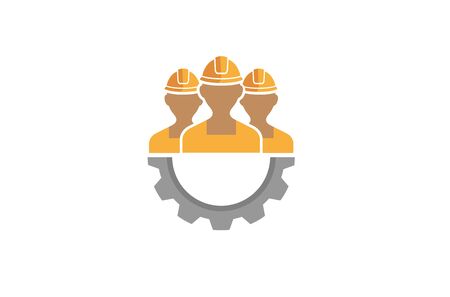 Creative Three People Team Gear Logo Design Illustrationのイラスト素材