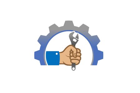 Creative Gear Wrench Hand Service Logo Design Illustrationのイラスト素材