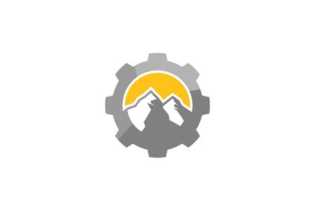 Creative Mountain Gear Logo Design Illustrationのイラスト素材