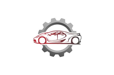 Creative Red Car Gear Design Logo Vector Illustrationのイラスト素材