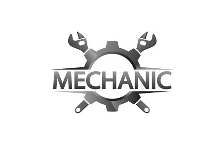 Creative Gear Wrench Monochrome Label Logo Design Illustrationのイラスト素材