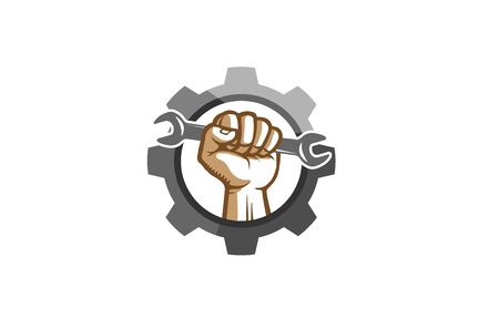Creative Mechanic Gear Hand Wrench Logo Vector Design Illustrationのイラスト素材