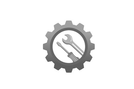 Creative Gear Wrench Monochrome Logo Design Illustrationのイラスト素材