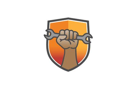 Creative Shield Service Wrench Hand Logo Design Vector Illustrationのイラスト素材
