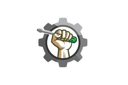 Creative Mechanic Gear Hand Screwdriver Logo Vector Design Illustrationのイラスト素材