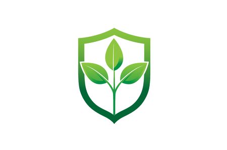 Creative Eco Leaves Plant Shield Logo Design Symbol Vector Illustrationのイラスト素材
