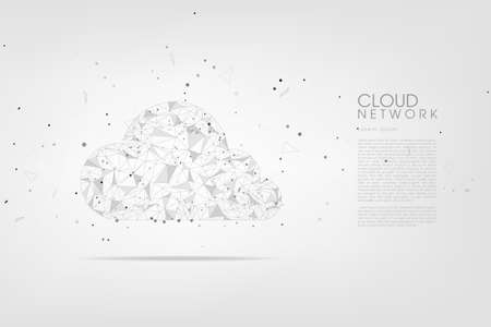 Cloud technology. Polygonal wire-frame cloud network connection on dark blue with dots. Cloud computing, big data Concept illustration or backgroundのイラスト素材