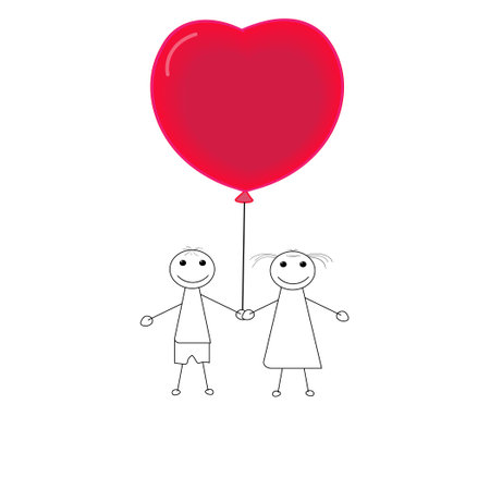 couple date. couple love. couple in love hold a balloon love. valentine's day couple.のイラスト素材