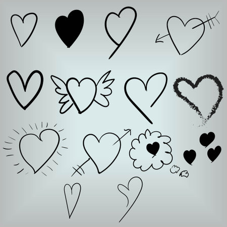 icon set drawn love in trendy. love icon. love doodle design vector.のイラスト素材