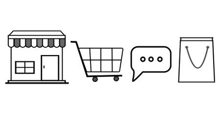 store icon set. store market, cart, convertation,shopping bag. market icon set in flat design.のイラスト素材