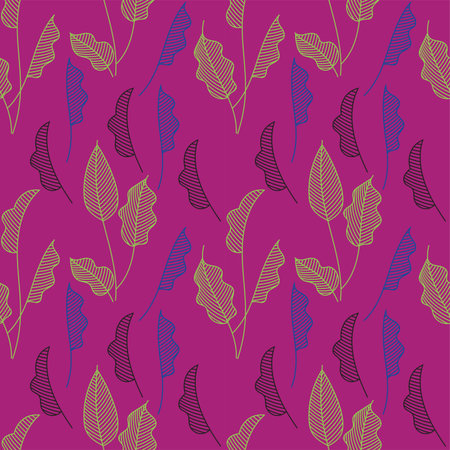 Seamless pattern with feathers on a purple background. Vector illustration.のイラスト素材
