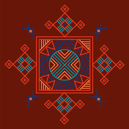 Indian Traditional and Cultural Rangoli, Alpona, Kolam, or Paisley vector line art. Bengal art India. for textile printing, logo, wallpaperのイラスト素材