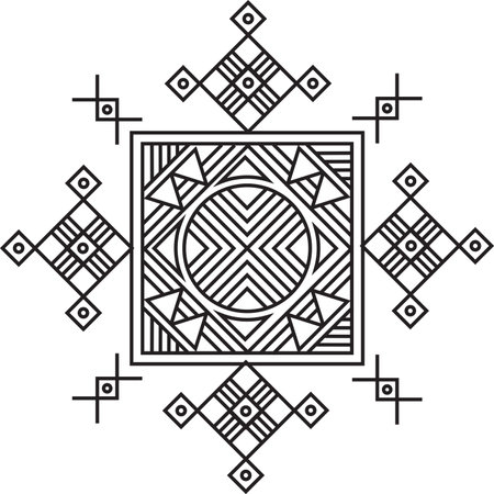 Indian Traditional and Cultural Rangoli, Alpona, Kolam, or Paisley vector line art. Bengal art India. for textile printing, logo, wallpaperのイラスト素材