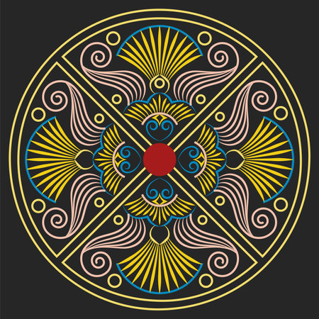 Indian Traditional and Cultural Rangoli, Alpona, Kolam, or Paisley vector line art. Bengal art India. for textile printing, logo, wallpaperのイラスト素材