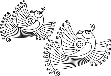 Indian Traditional and Cultural Rangoli, Alpona, Kolam, or Paisley vector line art. Bengal art India. for textile printing, logo, wallpaperのイラスト素材