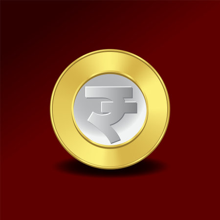 Indian rupee coin icon on a red background. Vector illustration.のイラスト素材