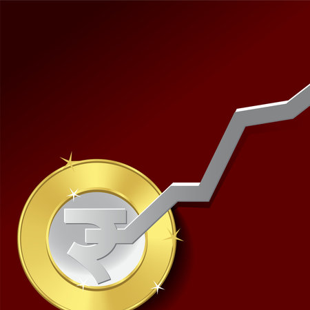 Growth of Indian golden Indian Rupee, a currency symbol. Vector illustration isolated on white background.のイラスト素材