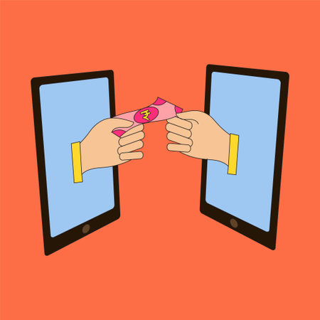 Money transfer. Receiving paymentÂ with smartphone. Digital bank or electronic wallet phone app, mobile money transactions vector concept.  wireless devicesのイラスト素材