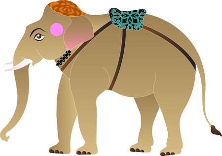 Elephant rendered in Pichwai style. Indian folk art. for a coloring book, textile/ fabric prints, phone case, greeting card. logo, calendarのイラスト素材