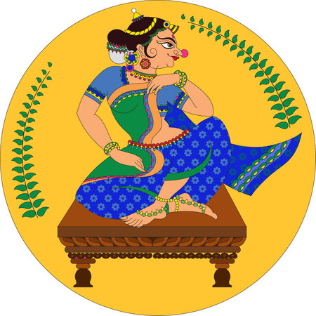 Illustration drawn in Pinguli folk art style of Maharashtra India. for textile printing, logo, wallpaperのイラスト素材