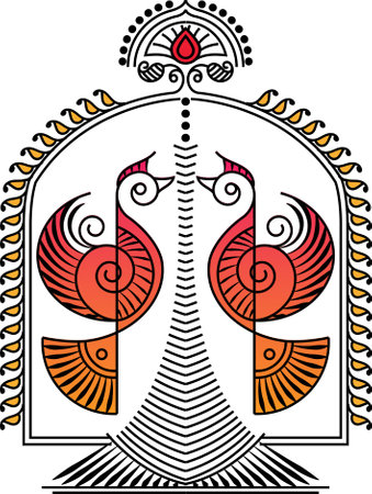 Indian Traditional and Cultural Rangoli, Alpona, Kolam, or Paisley vector line art. Bengal Art India. for textile printing, logo, wallpaperのイラスト素材