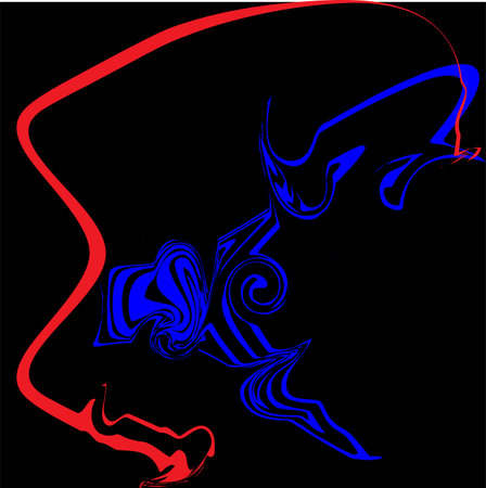 abstract background with blue and red waves on a black background.のイラスト素材