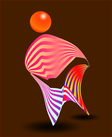 Abstract striped object with 3d sphere. bright colors. Vector illustration of an object with a wavy striped pattern. Modern cover concept. Decoration element for banner designのイラスト素材