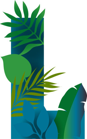 Font design for the letter H with tropical leaves. Vector illustration.のイラスト素材