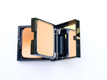 Face powder in a black box isolated in a  white backgroundの写真素材