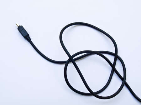 Black usb cable isolated on white backgroundの写真素材
