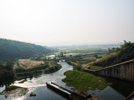 Canel and paddy field nearby Mae Suay reservoir, Chiang rai, Thailand